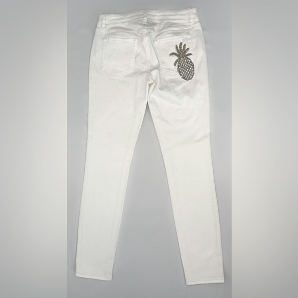 Dolce & Gabbana White/Gold Pineapple-Pocket Skinny Jeans, Size US 8 / IT 42 - Picture 3 of 14